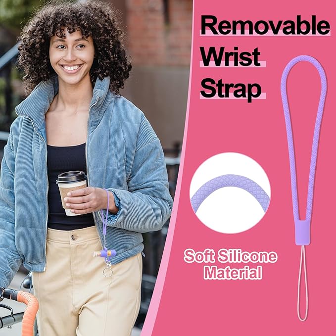 Desing Wish Silicone Lip Balm Holder with Cap Cover Portable Chapstick Holder Keychain Sleeve Lip Balm Key Chain with Key Ring and Wrist Strap Lanyard - Rose