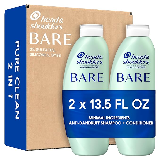 Head & Shoulders BARE 2-in-1 Dandruff Shampoo And Conditioner Twin Pack, Pure Clean, Sulfate-Free, Silicone-Free, Dye-Free, Eco-Friendly Bottles, Safe for All Hair Types, 13.5 Fl Oz Each (Set of 2)