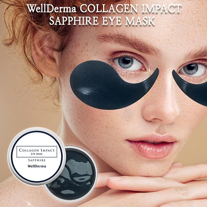 WELLDERMA Collagen Impact Sapphire Eye Mask 60 Sheets - NOURISHing ENRICHed Moisturizing Hydrogel Eye Patches Wrinkles Collagen, Under Eye for Dark Circles, Dry and Dull Skin