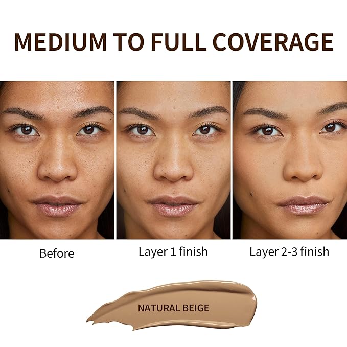 FV Full Coverage Liquid Foundation, Lightweight & Concealing, Long Lasting Matte Foundation Makeup with Flawless Finish, Oil Control Waterproof Foundation for Oily Skin (Natural Beige Matte)