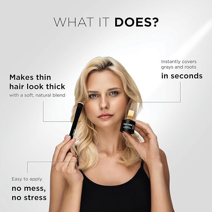 THICK FIBER Root Touch Up and Hairline Concealer - Water & Sweat Resistant Hair Loss Cover for Thinning Hair Women, with Powder and Brush (Medium Blonde)