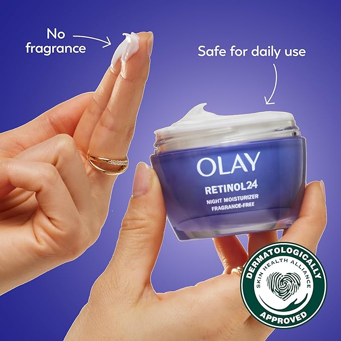 Olay Retinol 24 Face Moisturizer, Anti-Aging Night Cream for Women, Trial Size, Fragrance-Free, Non Greasy - Anti-Wrinkle, Smooth Fine Lines, Tightening Skin Care - Peptides, Glycerin, 0.5 Oz
