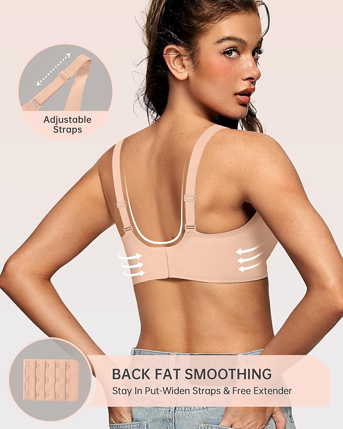 OEAK Womens Deep V Bras Wireless Comfortable Bra Supportive No Underwire Bras Tshirt Push Up Bralettes Plunge Seamless Bra