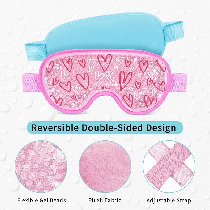 2PCS Cooling Eye Mask Gel Eye Mask, Reusable Hot Cold Therapy cold eye mask for Post Surgery, Puffiness, Dark Circles, Eye Bags, Dry Eyes, Migraines with Soft Plush Backing (Heart+Snowflake)