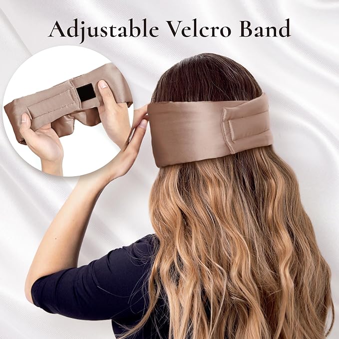 Zenssia 100% Mulberry Silk Sleep Mask Eye Mask for Man and Woman with Adjustable Headband, Full Size Large Sleep Mask & Blindfold for Total Blackout for All Night Sleep, Travel & Nap-Taupe