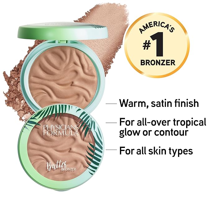 Physicians Formula Murumuru Butter Bronzer, Moisturizing, Nourishing Murumuru Butter for Silky Glow, Dermatologist Tested, Hypoallergenic, Vegan & Cruelty-Free - Light Bronzer