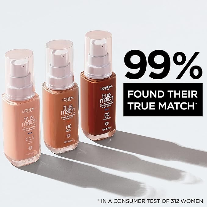 L'Oreal Paris True Match Super-Blendable Foundation, Medium Coverage Liquid Foundation Makeup, W0.5, Light, 1 Fl Oz