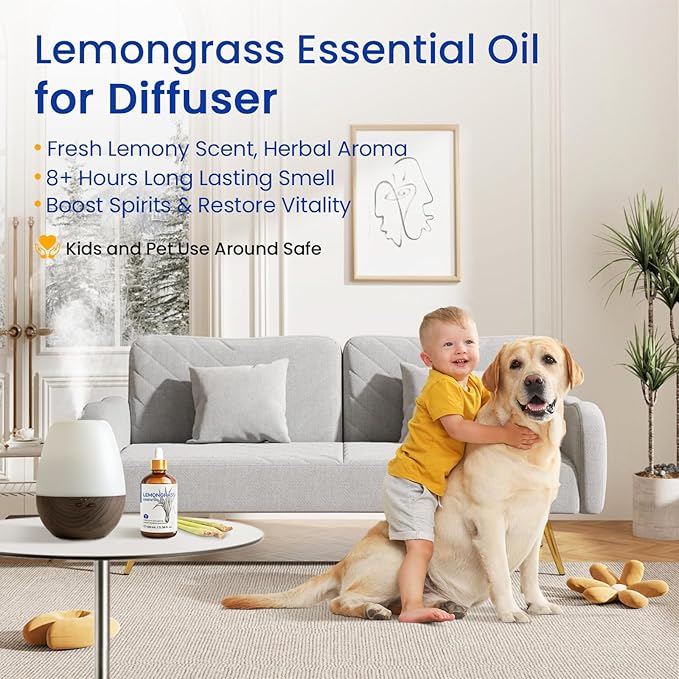 HIQILI Lemongrass Essential Oil, 100% Pure Natural Undiluted Premium Oils - 3.38 Fl. Oz