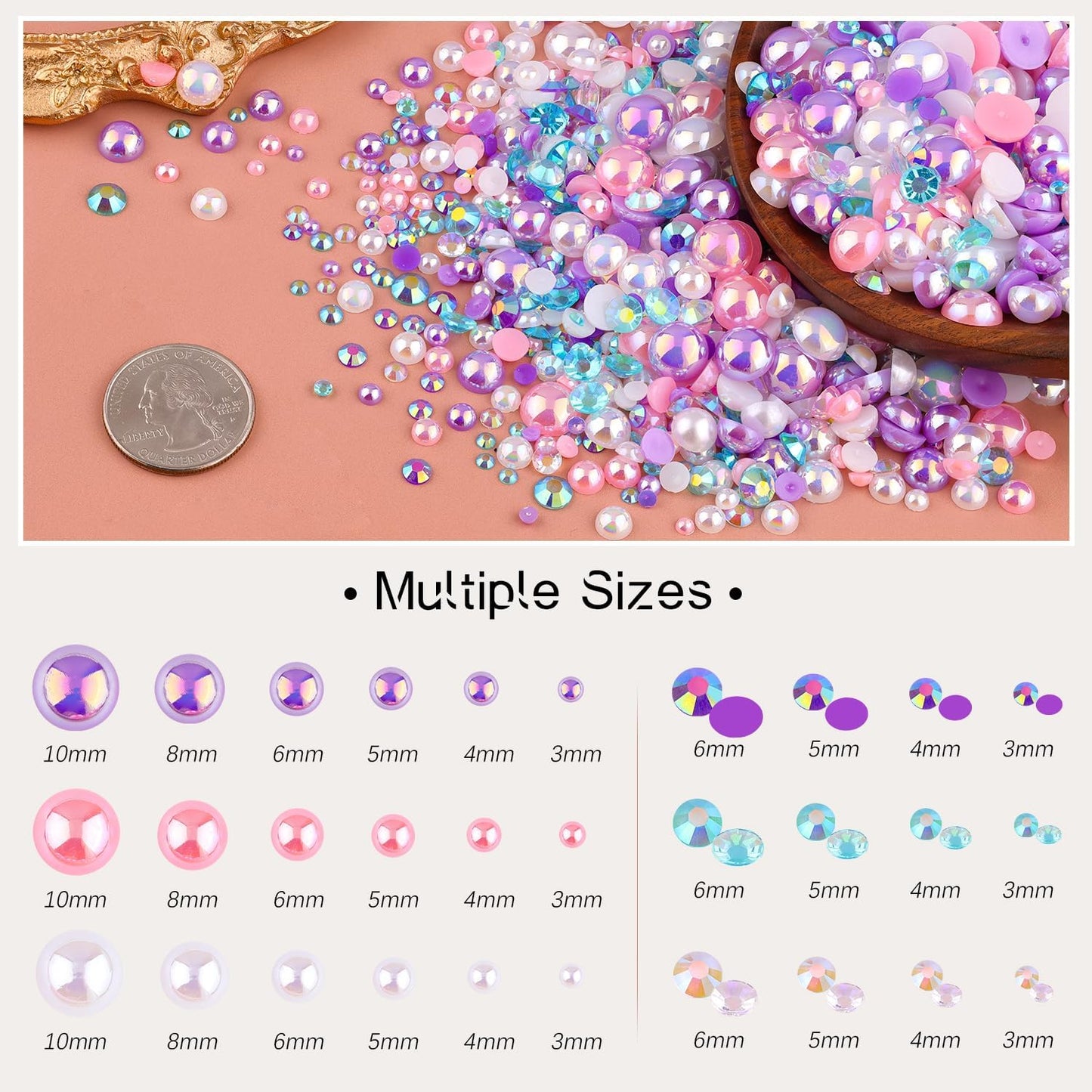 80g Flatback Pearls and Rhinestones for Crafting, Pink Purple 3-10mm Resin Rhinestones and Half Pearls for Bedazzling, Nail Art and Dec with 3pcs 10ml B7000 Jewelry Glue, Tweezer and Pickup Pencil