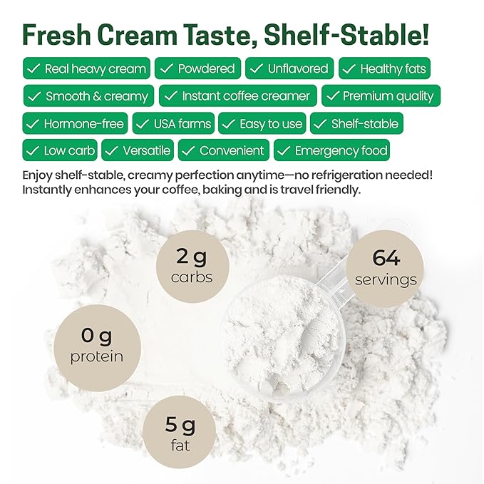 Z Natural Foods Heavy Cream Powder - Nutrient-Dense, Delicious Powdered Cream with 1-Year Shelf Life - Easy to Use & Perfect for Coffee, Baking & Recipes, Keto-Friendly, Gluten-Free, 1 lb