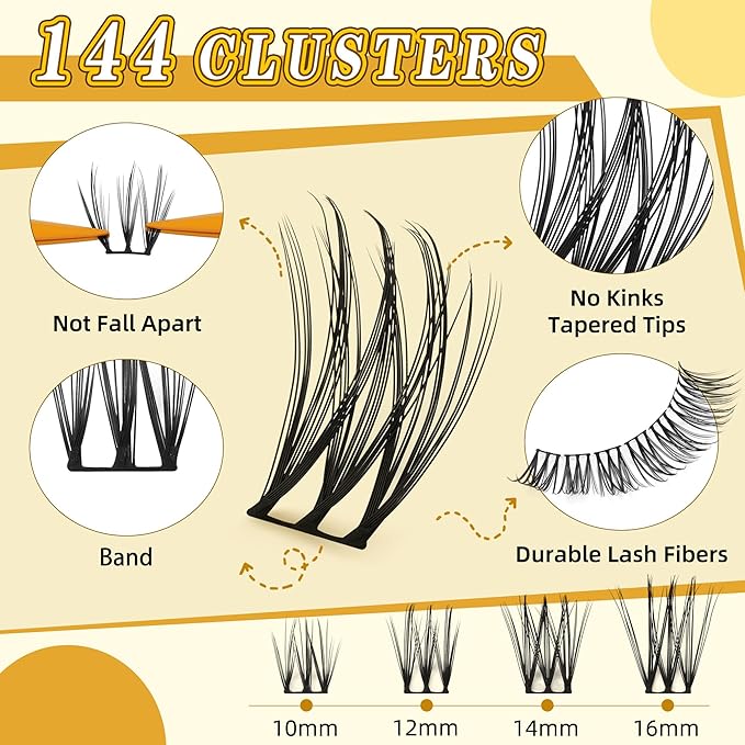 Eyelash Clusters 10-18mm Lash Clusters Wispy Kit D Curl DIY Cluster Lash Extension Kit Individual Lashes Kit With Bond & Seal, Glue Remover, Tweezers(LF04 Lashes Set)