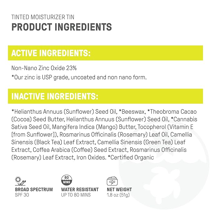 Raw Element Ultra-Moisturizing Tinted Face Cream, Non Toxic Mineral Face Sunscreen, Daily Tinted Moisturizer, Non-Nano Zinc Oxide, Reef Friendly, All Ages, SPF 30, 1.8 oz, Coconut, Pack of 2