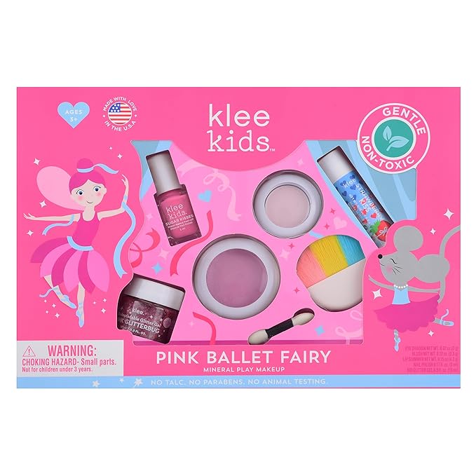 Luna Star Naturals Klee Kids Deluxe Play Makeup Kit. Gentle and Non-Toxic. Made in USA. (Pink Ballet Fairy)