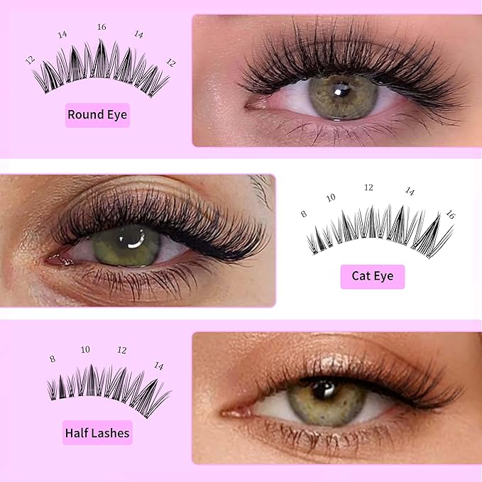 VEYESBEAUTY Lash Clusters Kit Eyelash Extensions Thin & Invisible Band DIY Individual False Eyelashes Newbie's Five-Second Series Wispy Lash Tray for Self-application, Manga Lash 8-18mm Mixed Length