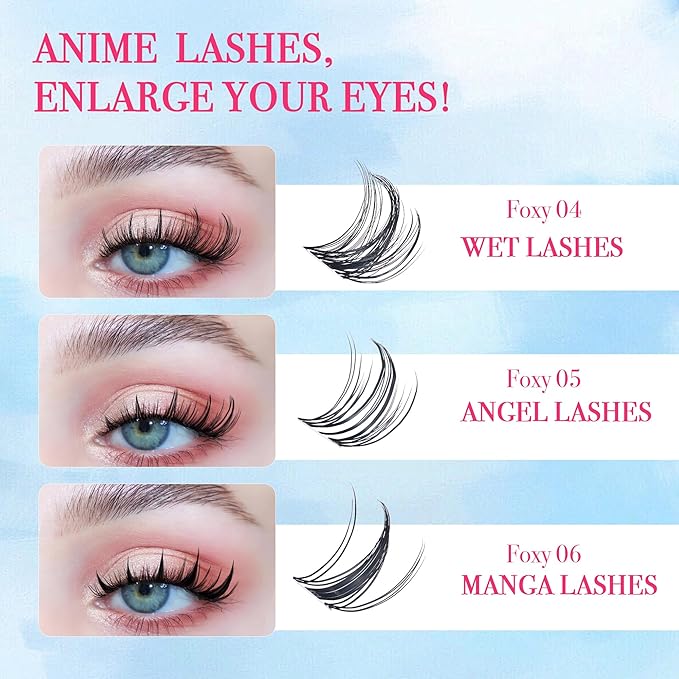 Lash Clusters - Lash Clusters Kit Mix Manga Lash Clusters 0.07D Lashes Clusters Anime Lashes Ultra-Thin Invisible Band 0.05mm DIY at Home No Lash Glue Included