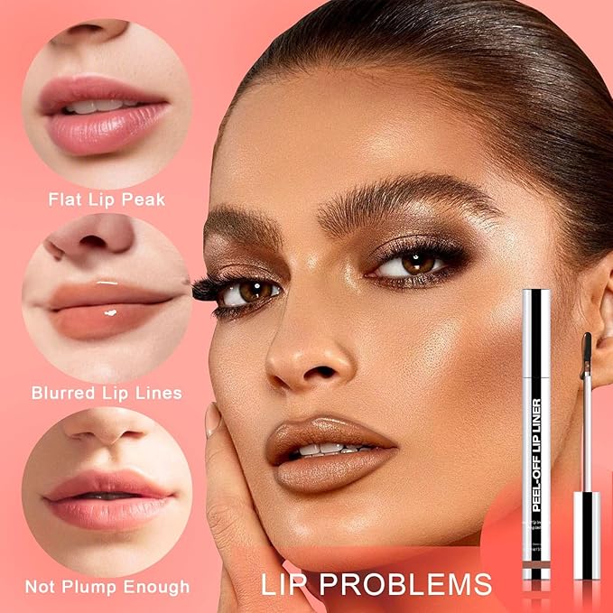 Peel Off Lip Liner Stain - Long Lasting Natural Lip Stain Transfer-proof Lip Liner, Moisturizing Waterproof Lip Gloss Stain, Highly Pigmented Color for All Skin, Ideal Gifts for Women (Coffee)