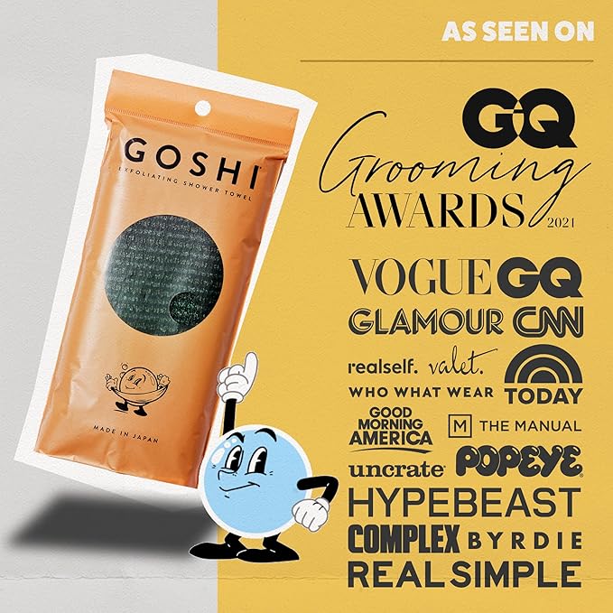 GOSHI Exfoliating Shower Towel - Rip-Resistant Exfoliating Washcloth for All Skin Types - Moss Green - Made in Japan