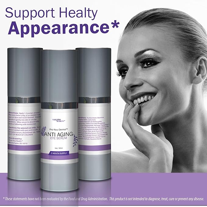 Pro Nuu Derma Serum - 2 Month Supply Anti Aging Serum - Our Best Eye Serum - Improve Dark Circles & Wrinkles with Anti Aging Vitamin C Anti Wrinkle Serum - Anti Aging Eye Serum to Aid Skin Stem Cells