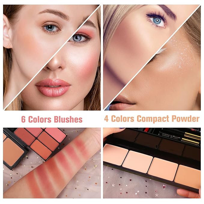 Professional Makeup Kit for Women Full Kit with Mirror 58 Colors All in One Make up Gift Set for Girls Included Eyeshadow,Compact Powder,Blusher,Lipstick,Eyebrow Pencil,Gitter Gel,Eyeliner,Mascara (N)