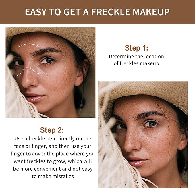 2 Pcs Freckle Pen Set, Natural Lifelike Fake Freckles Makeup Pen Magic Brown Color Freckles Makeup Tool Long-Lasting Waterproof Dot Spot Pen for Effortless Sunkissed Makeup (Dark Brown)