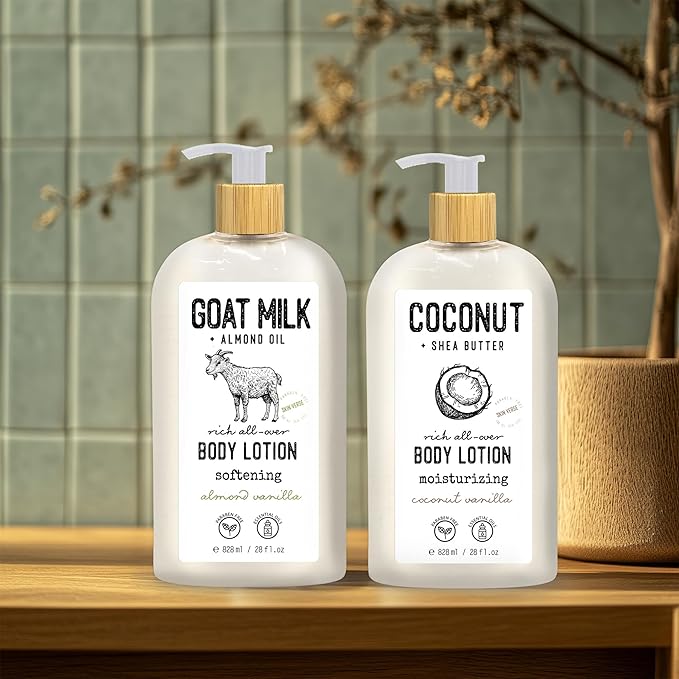 Skin Verse Body Lotion, Goat Milk, Almond Oil Body Lotion, Softening, Almond Vanilla, Coconut, Shea Butter Body Lotion, Moisturizing, Coconut Vanilla, 28 fl. oz. | Home and Body Co