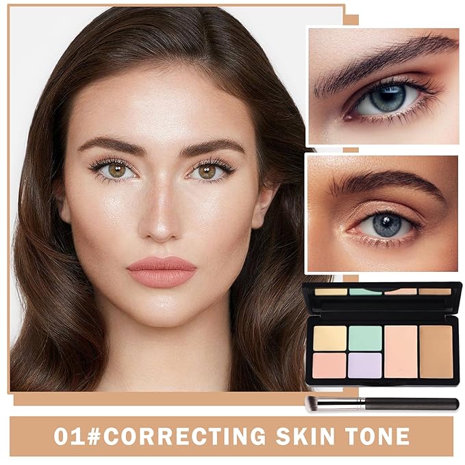 Color Corrector Palette Concealer Contour Palette Natural Brighten Long Lasting Highlighter Correcting Concealer Cream Foundation Palette For Flawless Skin Tone (Set A + Brush #270)