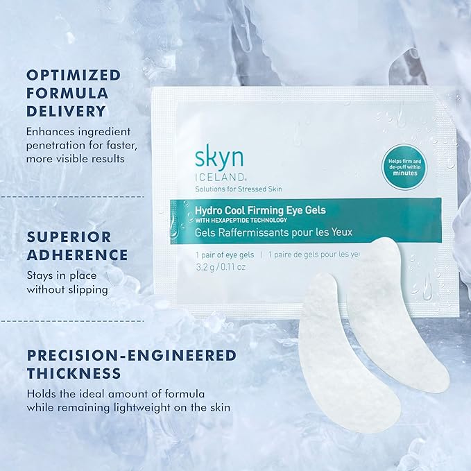 skyn ICELAND Hydro Cool Firming Under Eye Patches, Instant Cooling for Puffy, Tired Eyes with Peptides and Coenzyme Q10, 10 Minute Treatment, Vegan, All Skin Types, 4 Pairs