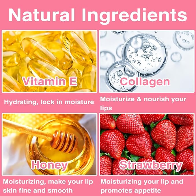 Lip Balm Honey Pot, Honey & Strawberry Lip Mask Propolis Moisturizing Lip Balm with Stick, Hydrating & Prevent Dry and Cracked Lip(2 Pcs)
