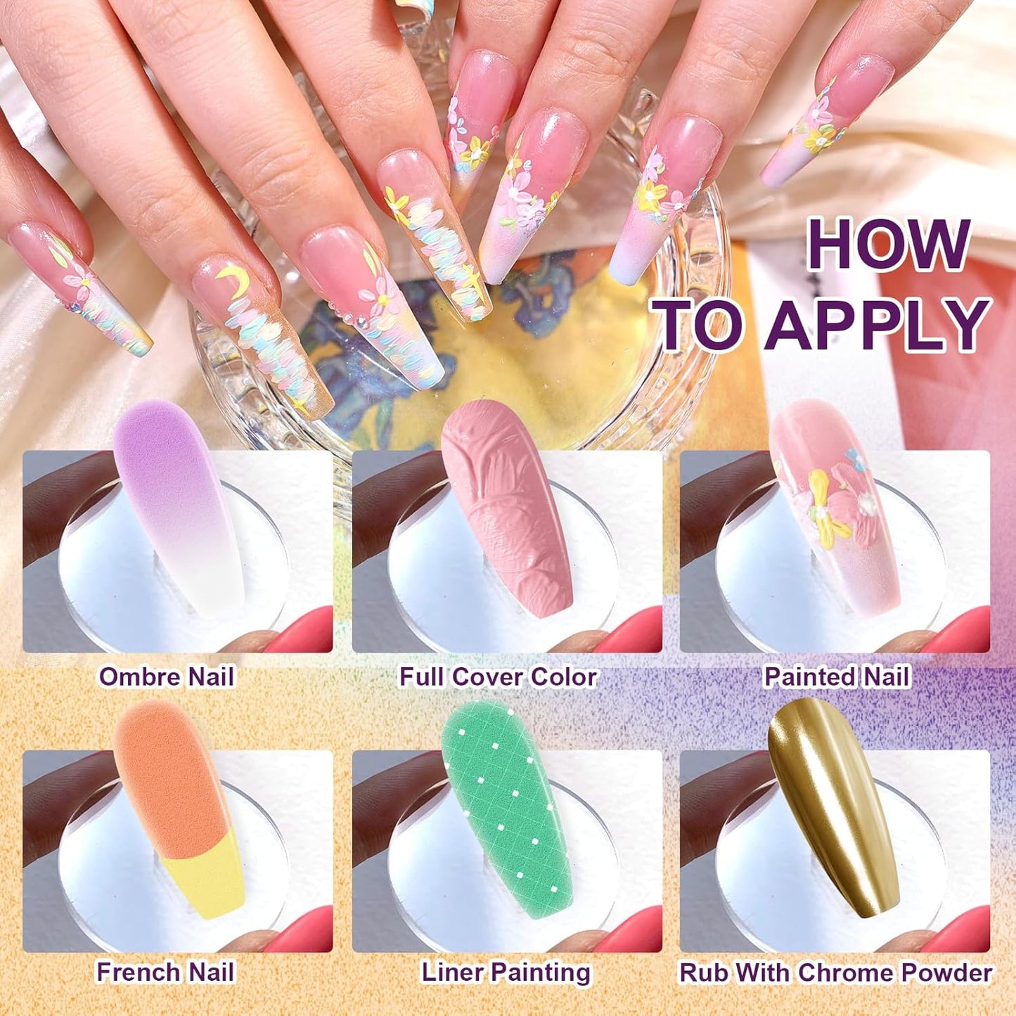 Gradient Painting Gel, 9 Colors Ombre Gel Nail Polish for 3D Nail Sculpting Gel Painting Effect Pigment Pat Nails Aura Nails, French Manicure Long Lasting Home Salon Nail Art Easter Egg