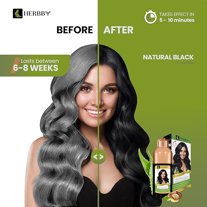 Hair Color Shampoo for Gray Hair Coverage&Color Transform with 9 Herbal Extracts –Long Lasting(6-8 Weeks),Shiny,Evenly Colored,Instant Hair Dye Shampoo&Conditioner,500 Ml (NATURAL BLACK COLOR)