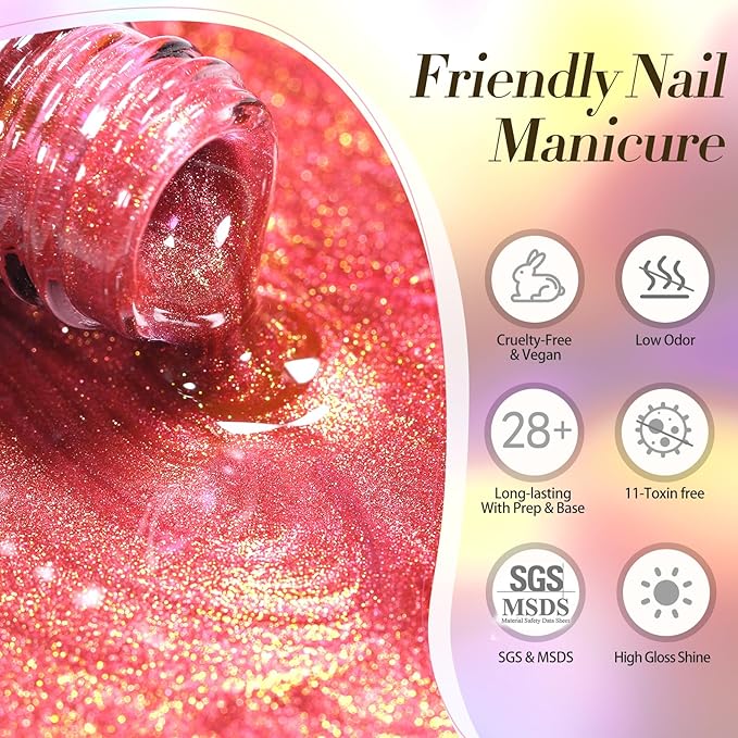 Born Pretty Cat Magnetic Eye Gel Nail Polish Spring Summer Neon Shimmer Glitter Holographic Aurora Rainbow Cat Magnetic Gel Polish Nail Art Manicure DIY at Home 6PCS