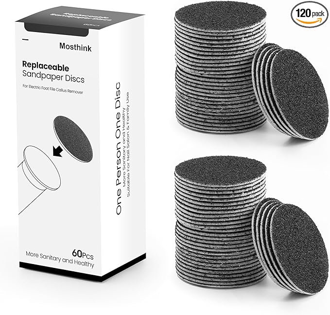 120pcs Replacement Sandpaper Refill Discs for Electric Foot File Callus Remover Tool for Men Women Dead Cracked Hard Skin (60 Grit+80 Grit)