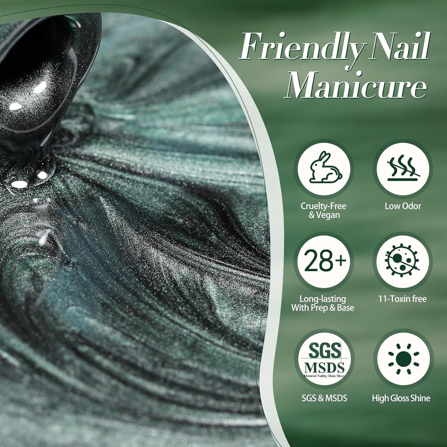 Born Pretty Cat Magnetic Gel Nail Polish, Retro Green Gel Polish Crystal Cat Holographic Magnetic Nail Polish Nail Art Manicure Salon DIY at Home 15ML