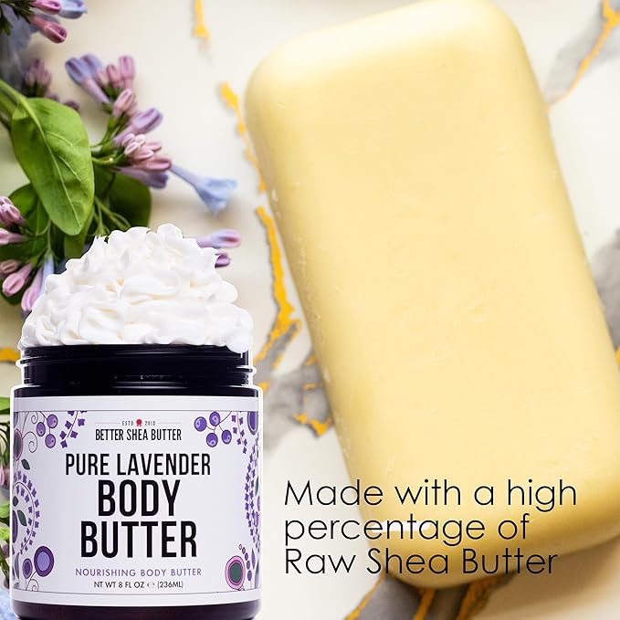 Lavender Body Butter with Shea Butter, Jojoba & Lavender Essential Oil - Natural Lotion for Women, Non-Greasy Moisturizer for Dry Skin, Whipped Body Cream