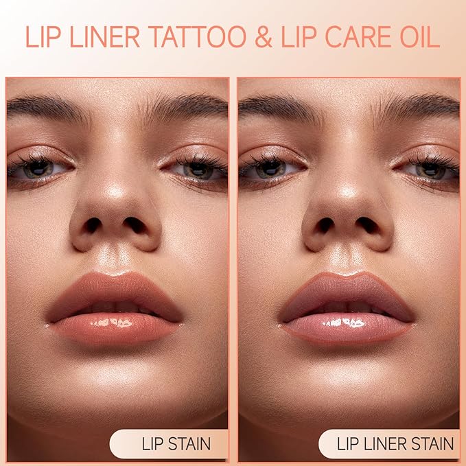 KISSIO Lip Stain Set,Peel Off Lip Liner Stain and Lip Care Oil,Transfer Proof,Long Lasting and Waterproof Lip Tint,Matte Finish,Lip Combo,06 Inlove
