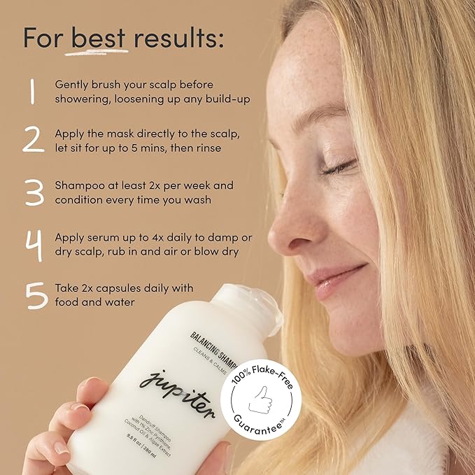 Jupiter Oil Control & Exfoliation Set, Anti-Dandruff Shampoo, Conditioner, Restoring Serum, Scalp Brush, & Purifying Mask, for Women & Men, Dermatologist-Formulated for Flaky, Itchy, Oily, & Dry Scalp