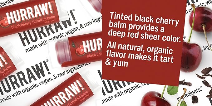 Hurraw! Raspberry Tinted, Black Cherry Tinted, Hazelnut Tinted Lip Balms, 3 Pack Bundle: Organic, Certified Vegan, Cruelty & Gluten Free. Non-GMO, 100% Natural. Bee, Shea, Soy & Palm Free. Made in USA