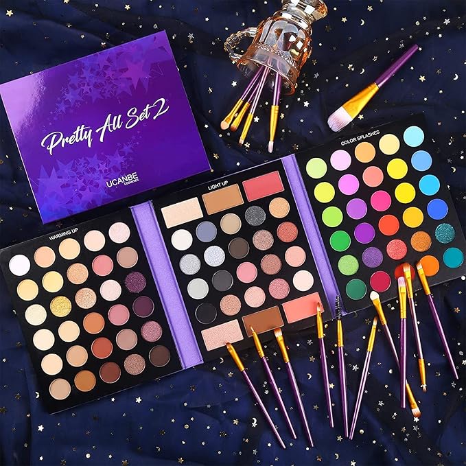 UCANBE 86 Colors Nude Eyeshadow Palette with 15pcs Makeup Brushes Set, Matte Glitter Long Lasting Highly Pigmented Waterproof Colorful Eye Shadow Contour Blush Powder Highlighter All in One