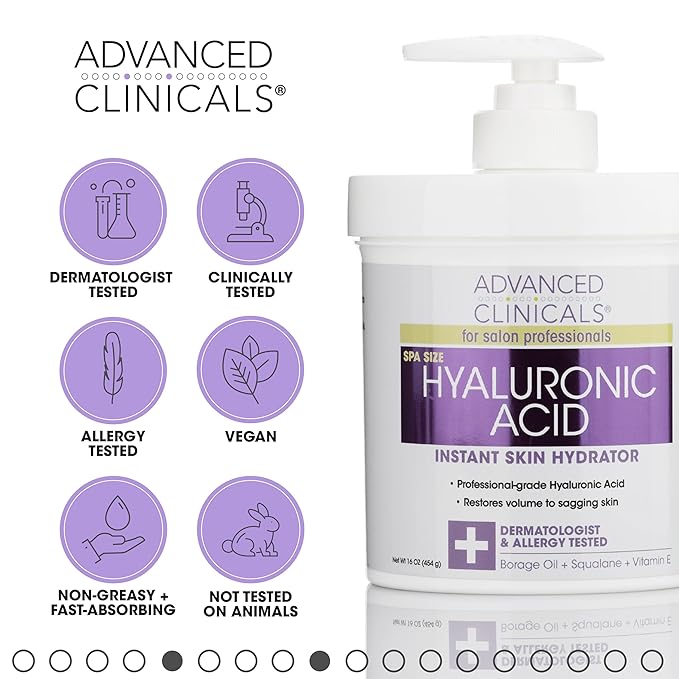 Advanced Clinicals Hyaluronic Acid Body Lotion & Face Moisturizer W/Vitamin E | Hydrating Firming Lotion Minimizes Look Of Wrinkles, Stretch Marks, & Crepey & Dry Skin | Skin Care Products, 16 Oz