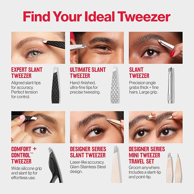 Revlon Expert Eyebrow Hair Removal Tweezer, Tweezers for Men, Women & Kids, Stainless Steel (Pack of 2)