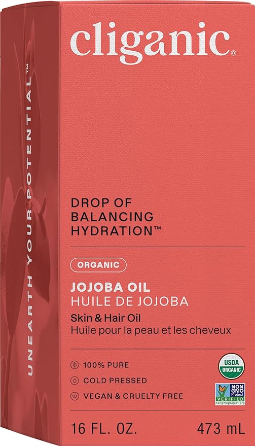 Cliganic Organic Jojoba Oil 16 oz, 100% Pure | Bulk, Natural Cold Pressed Unrefined Hexane Free for Hair & Face | Base Carrier Oil
