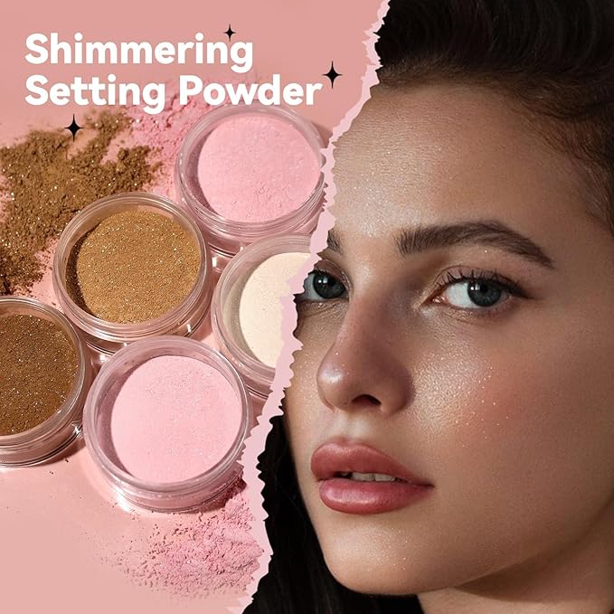 Loose Face Powder Glitter Setting Powder Matte Finishing Powder Shine,Long-lasting,Lightweight,Sets Foundation Makeup