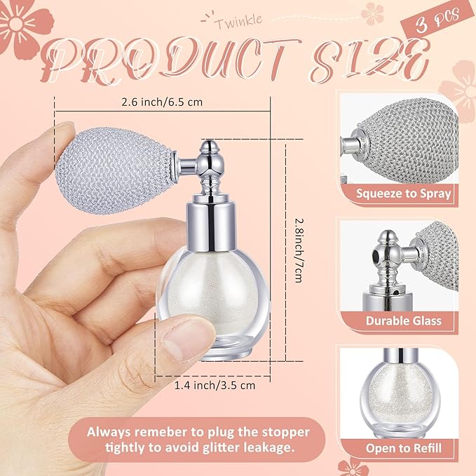 3 Pcs Glitter Spray for Hair and Body, Highlighter Shimmering Spray Powder High Gloss Body Glitter Spray Sparkle Powder for Face Body Cosmetic, Champagne, Pearl White, Bronze Color