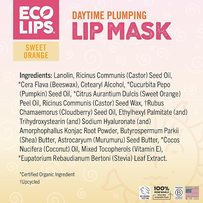 Eco Lips Plumping Daytime Lip Mask with Hyaluronic Acid and Upcycled Cloudberry Oil, 2-pack by Eco Lips 100% Natural. Made in USA