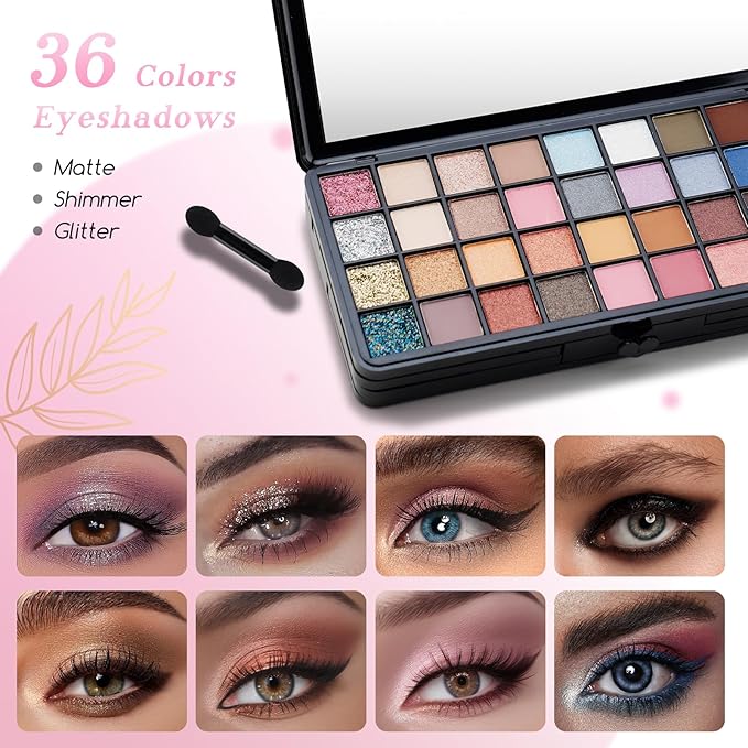 Color Nymph All In One Makeup Sets for Teens Women, Portable Travel Office Makeup Kit Gift for Girls with 36-Colors Eyeshadows Facial Blusher Lip Gloss Pressed Powder Mascara Brushes Mirror
