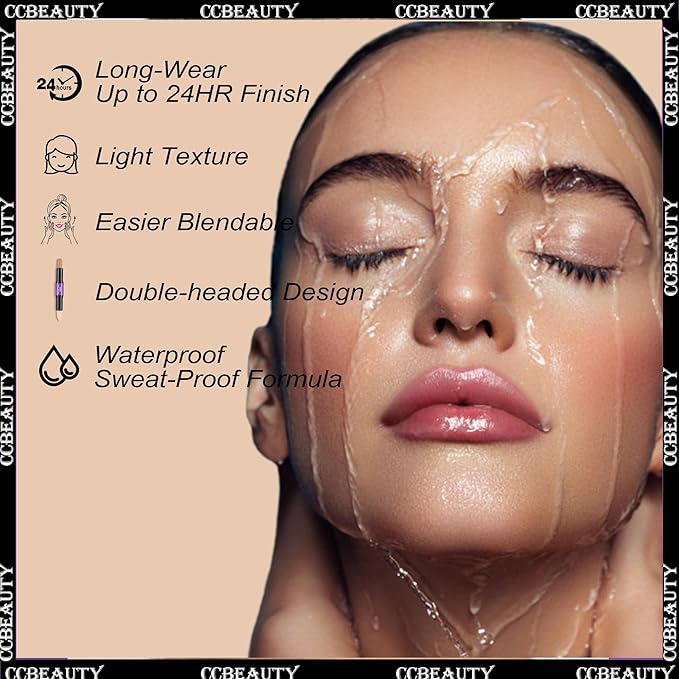 CCbeauty 2-IN-1 Matte Contour Stick Makeup,Cream Dual Highlighter Bronzer Stick, Highlighting & Contouring Kit, Highlight Concealer Sticks for Face Shaping, Long Lasting & Waterproof
