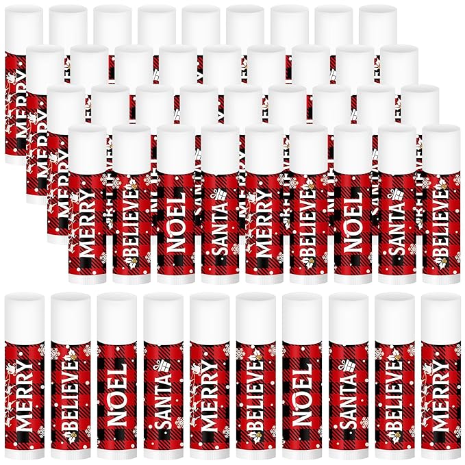 Sosation 80 Pcs Christmas Flavored Lip Balm Bulk Holiday Christmas Stocking Gift Set Celebrate Lip Balm Stick Beauty Lip Care