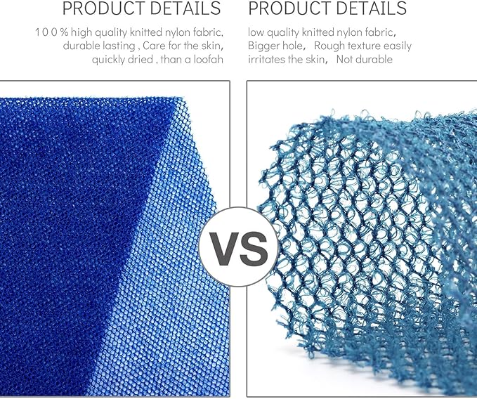 UJFQBH 3 Pieces African Bath Sponge African Net Long Net Bath Sponge Exfoliating Shower Body Scrubber Back Scrubber Skin Smoother,Great for Daily Use(Blue,Black,Off-White)