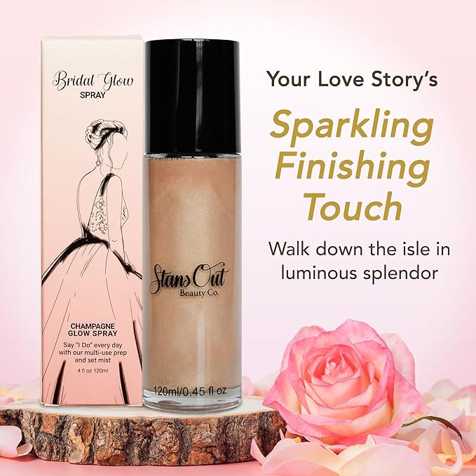 StansOut Beauty Co Bridal Glow Setting Spray | Dewy Illuminating Face Mist Fixing Spray for Makeup Finish | Long-Lasting Makeup Setting Spray for Face Paint, Dewy Finish, and Mature Skin 120ml