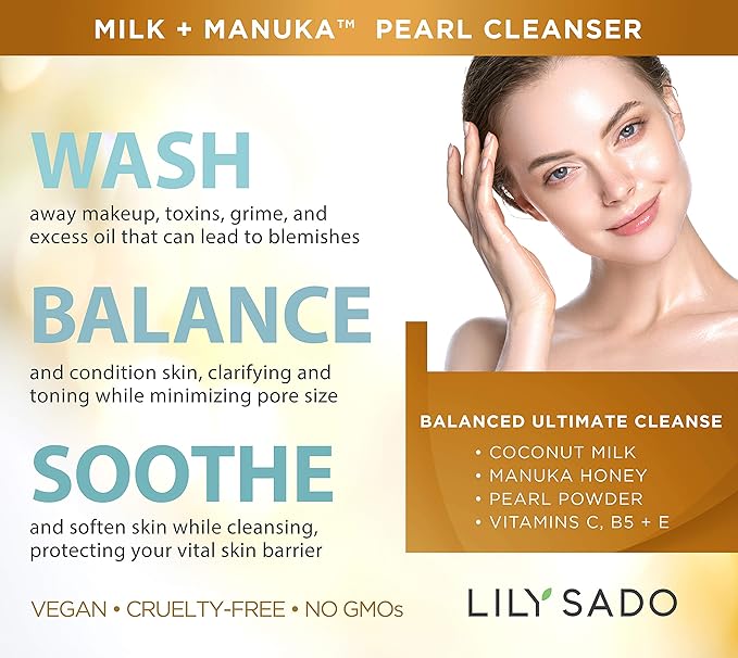 LILY SADO MILK+MANUKA™ Coconut Milk & Manuka Honey Gentle Gel Face Cleanser - Natural Cruelty-Free Facial Wash Cleanses, Balances, Soothes & Hydrates - Reduces Pores & Blackheads - 5oz